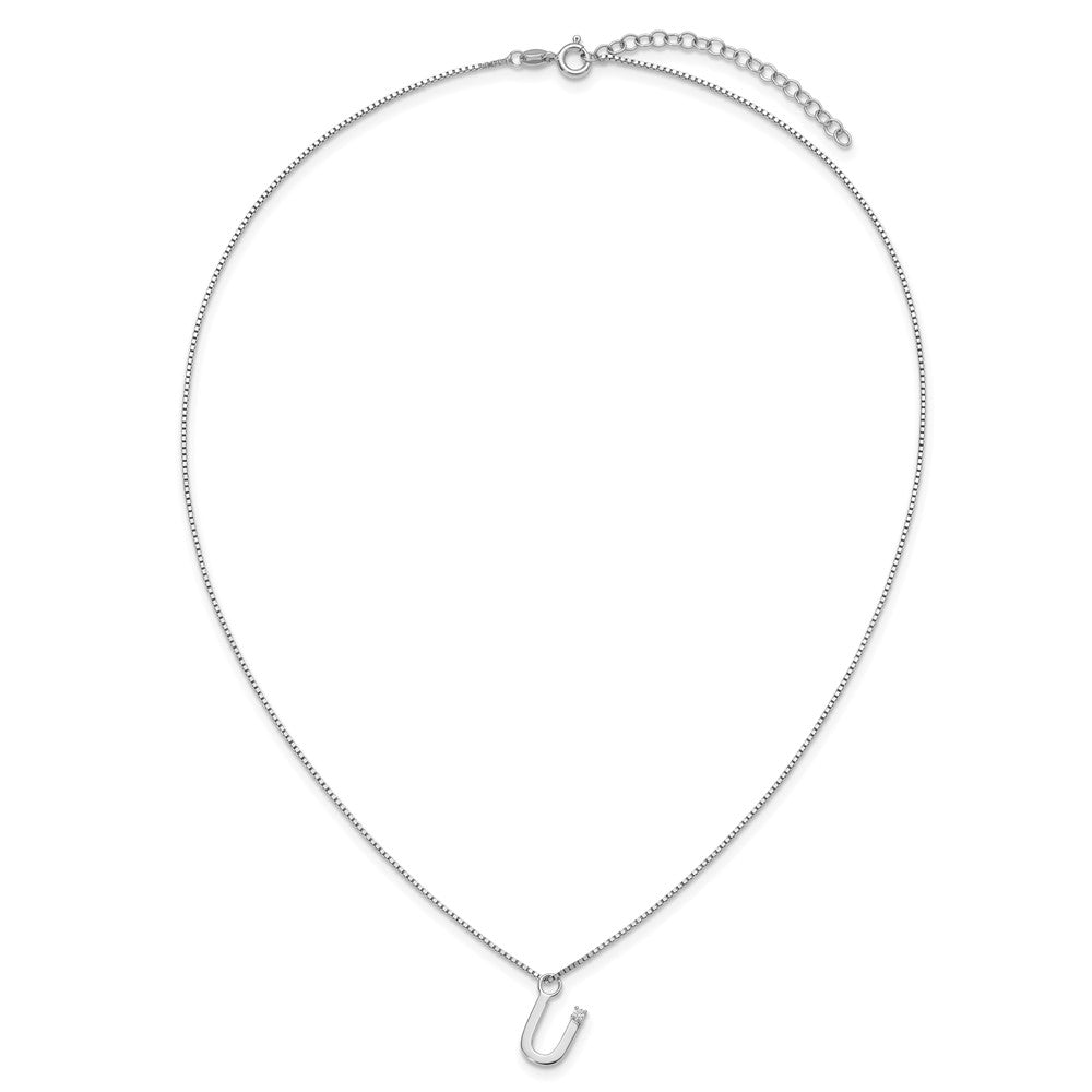 Sterlingsilber Rhodiniert Weiß Eis.03 Diamant Initiale U mit 2 Zoll Verlängerung. Halskette
