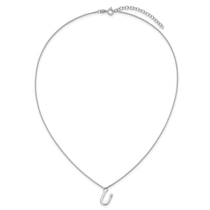 Sterlingsilber Rhodiniert Weiß Eis.03 Diamant Initiale U mit 2 Zoll Verlängerung. Halskette