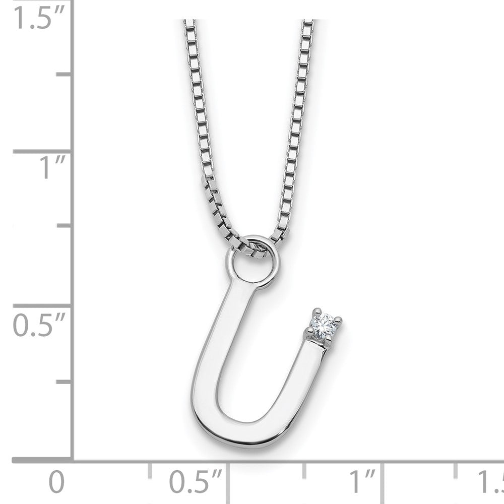 Sterlingsilber Rhodiniert Weiß Eis.03 Diamant Initiale U mit 2 Zoll Verlängerung. Halskette