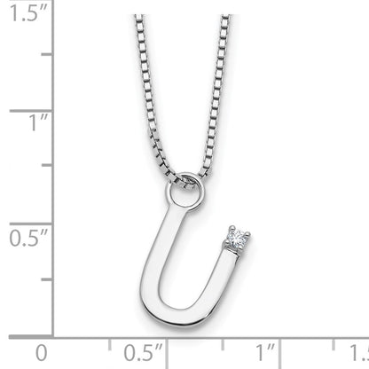 Sterlingsilber Rhodiniert Weiß Eis.03 Diamant Initiale U mit 2 Zoll Verlängerung. Halskette