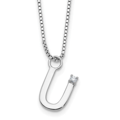 Sterlingsilber Rhodiniert Weiß Eis.03 Diamant Initiale U mit 2 Zoll Verlängerung. Halskette
