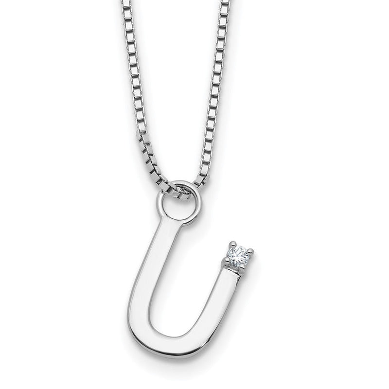 Sterlingsilber Rhodiniert Weiß Eis.03 Diamant Initiale U mit 2 Zoll Verlängerung. Halskette