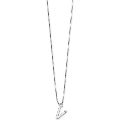 Sterlingsilber Rhodiniert Weiß Eis.03 Diamant Initiale V mit 2 Zoll Verlängerung. Halskette