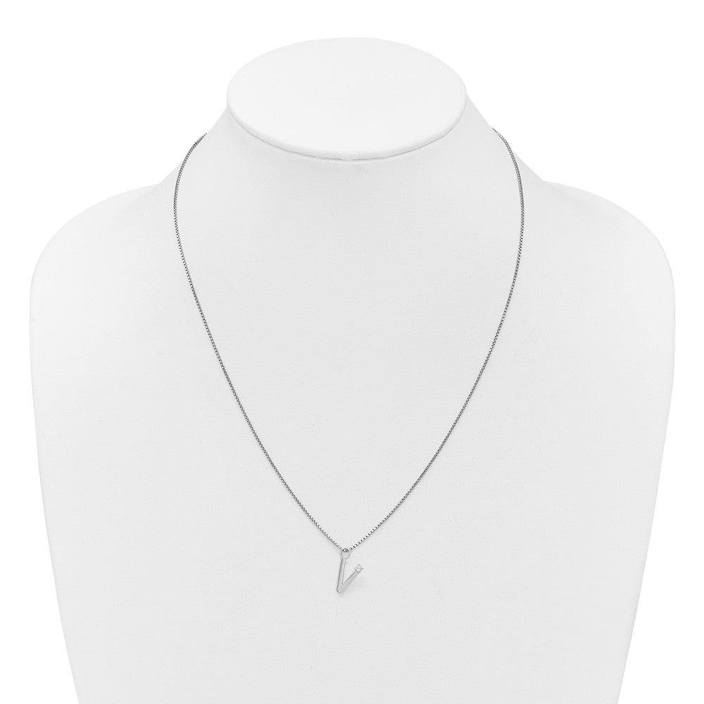 Sterlingsilber Rhodiniert Weiß Eis.03 Diamant Initiale V mit 2 Zoll Verlängerung. Halskette