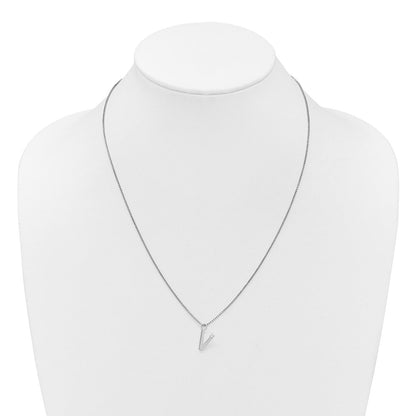 Sterlingsilber Rhodiniert Weiß Eis.03 Diamant Initiale V mit 2 Zoll Verlängerung. Halskette