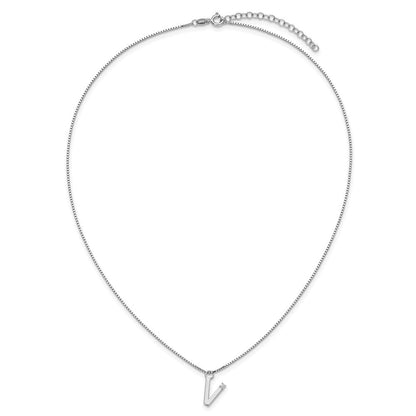 Sterlingsilber Rhodiniert Weiß Eis.03 Diamant Initiale V mit 2 Zoll Verlängerung. Halskette