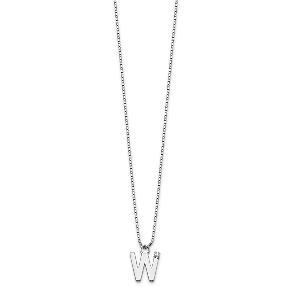 Sterlingsilber Rhodiniert Weiß Eis.03 Diamant Initiale W mit 2 Zoll Verlängerung. Halskette