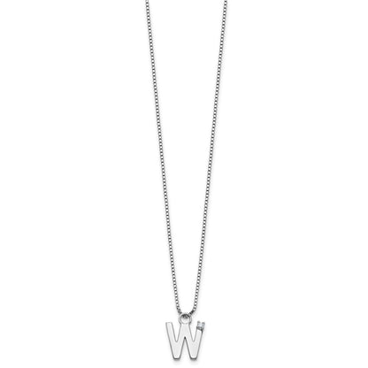 Sterlingsilber Rhodiniert Weiß Eis.03 Diamant Initiale W mit 2 Zoll Verlängerung. Halskette