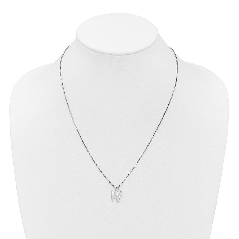 Sterlingsilber Rhodiniert Weiß Eis.03 Diamant Initiale W mit 2 Zoll Verlängerung. Halskette