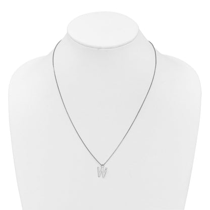 Sterlingsilber Rhodiniert Weiß Eis.03 Diamant Initiale W mit 2 Zoll Verlängerung. Halskette