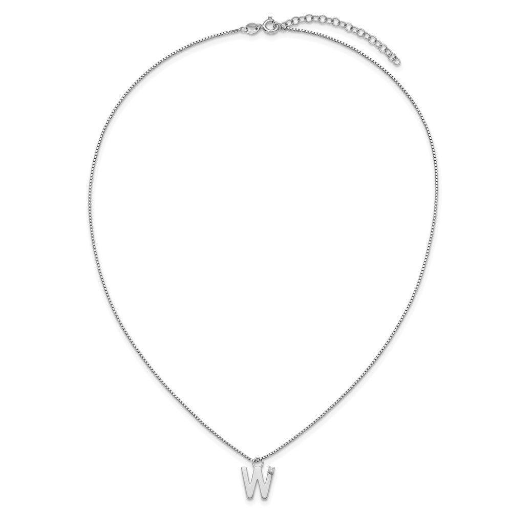 Sterlingsilber Rhodiniert Weiß Eis.03 Diamant Initiale W mit 2 Zoll Verlängerung. Halskette