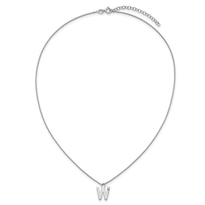 Sterlingsilber Rhodiniert Weiß Eis.03 Diamant Initiale W mit 2 Zoll Verlängerung. Halskette