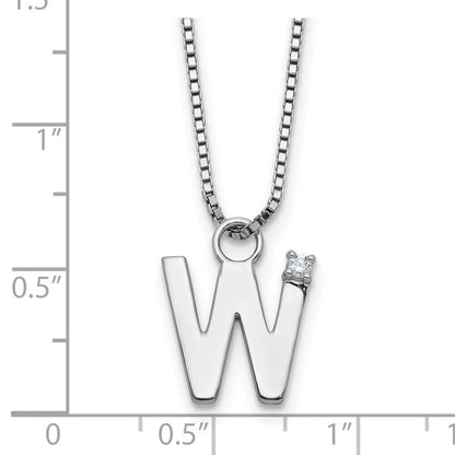Sterlingsilber Rhodiniert Weiß Eis.03 Diamant Initiale W mit 2 Zoll Verlängerung. Halskette