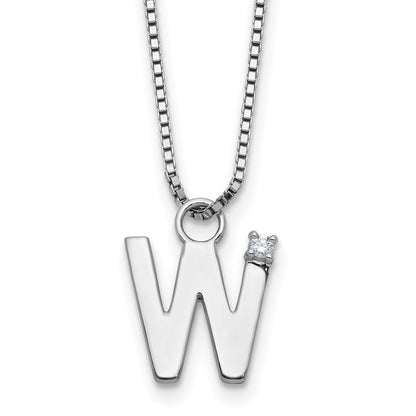 Sterlingsilber Rhodiniert Weiß Eis.03 Diamant Initiale W mit 2 Zoll Verlängerung. Halskette