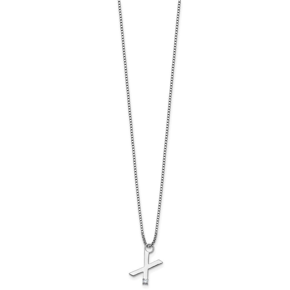 Sterlingsilber Rhodiniert Weiß Eis.03 Diamant Initiale X mit 2 Zoll Verlängerung. Halskette