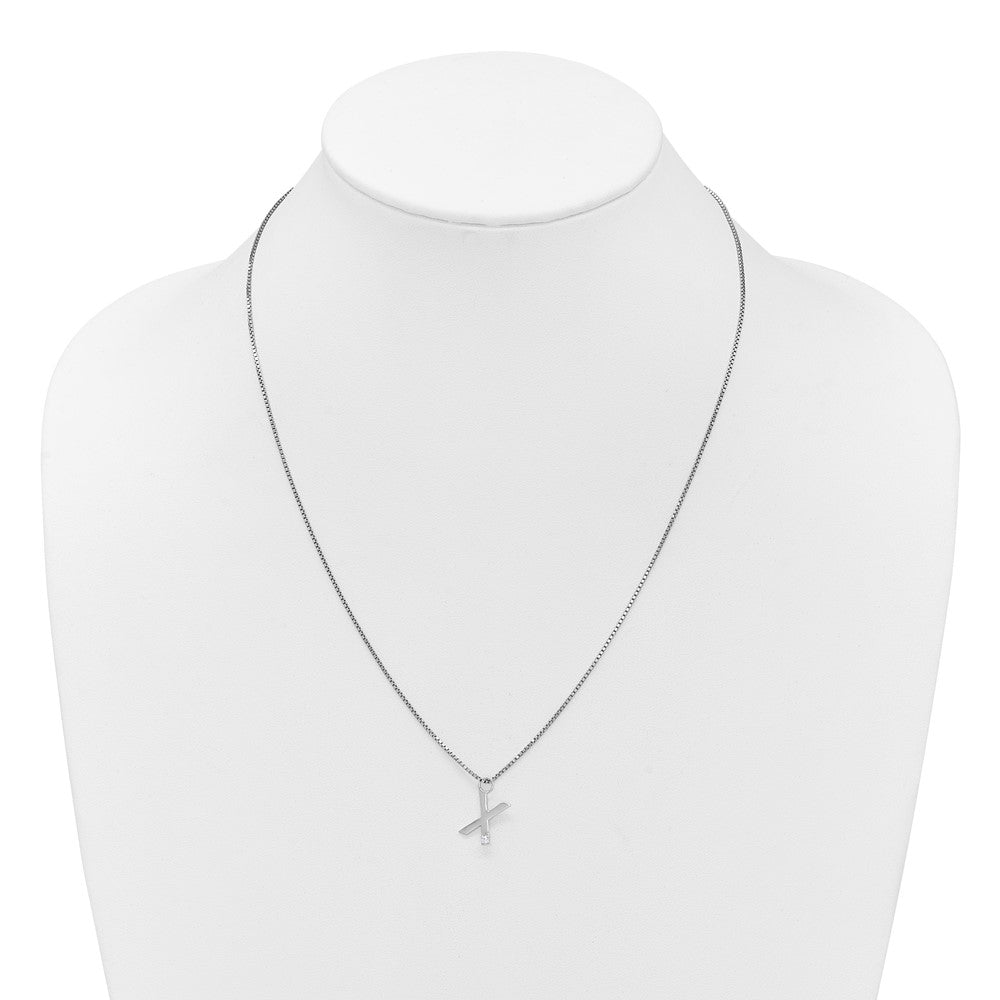 Sterlingsilber Rhodiniert Weiß Eis.03 Diamant Initiale X mit 2 Zoll Verlängerung. Halskette
