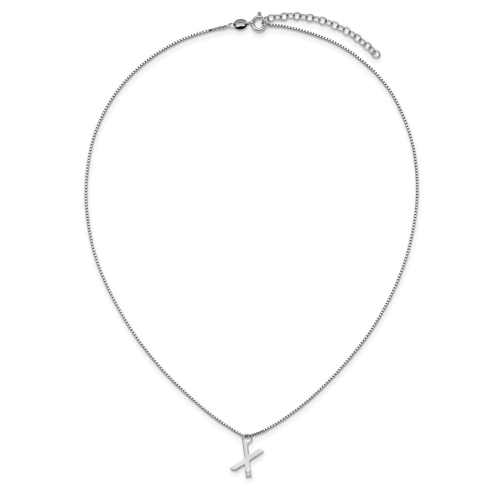 Sterlingsilber Rhodiniert Weiß Eis.03 Diamant Initiale X mit 2 Zoll Verlängerung. Halskette