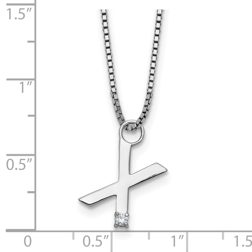 Sterlingsilber Rhodiniert Weiß Eis.03 Diamant Initiale X mit 2 Zoll Verlängerung. Halskette