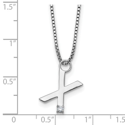 Sterlingsilber Rhodiniert Weiß Eis.03 Diamant Initiale X mit 2 Zoll Verlängerung. Halskette
