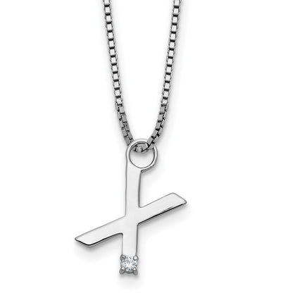 Sterlingsilber Rhodiniert Weiß Eis.03 Diamant Initiale X mit 2 Zoll Verlängerung. Halskette