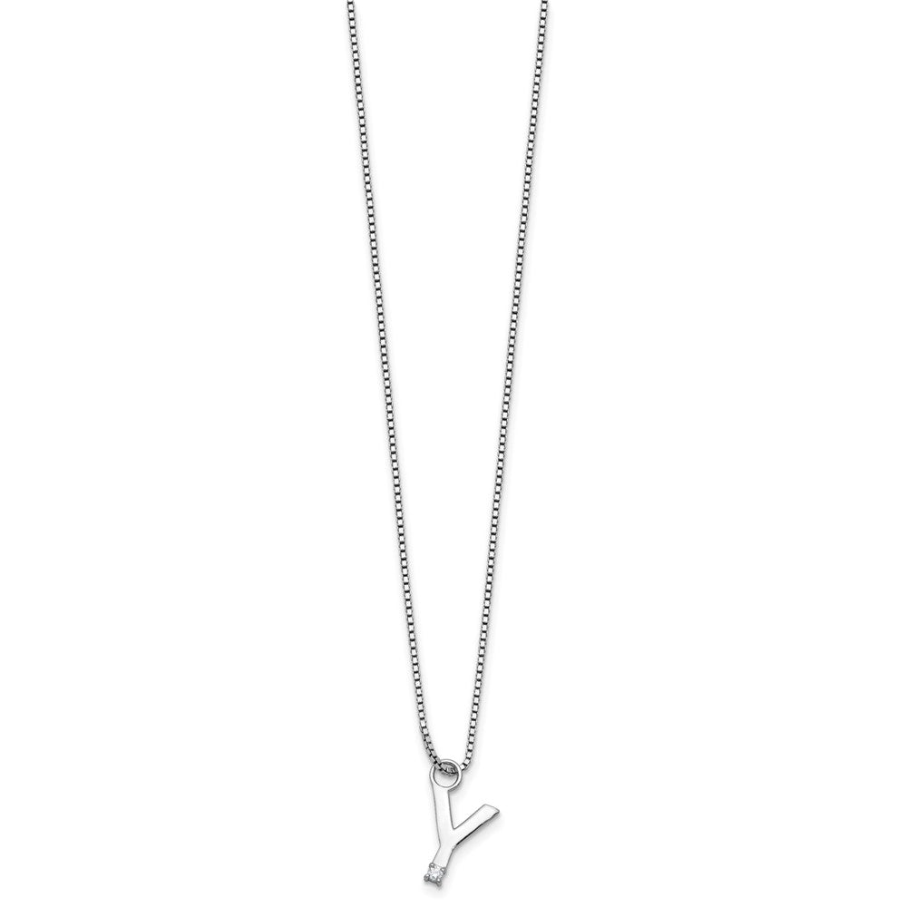 Sterlingsilber Rhodiniert Weiß Eis.03 Diamant Initiale Y mit 2 Zoll Verlängerung. Halskette