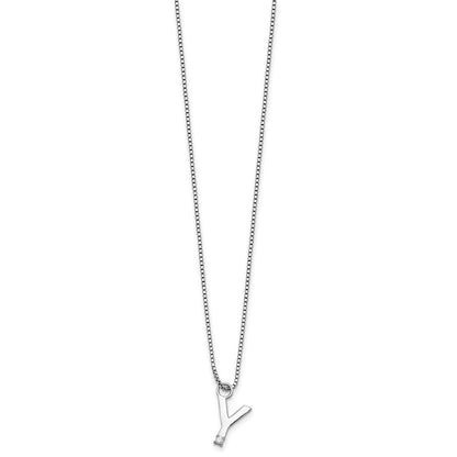 Sterlingsilber Rhodiniert Weiß Eis.03 Diamant Initiale Y mit 2 Zoll Verlängerung. Halskette