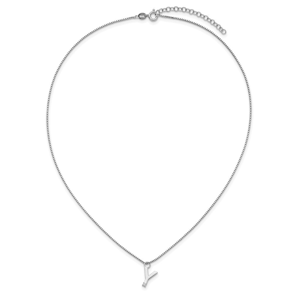 Sterlingsilber Rhodiniert Weiß Eis.03 Diamant Initiale Y mit 2 Zoll Verlängerung. Halskette