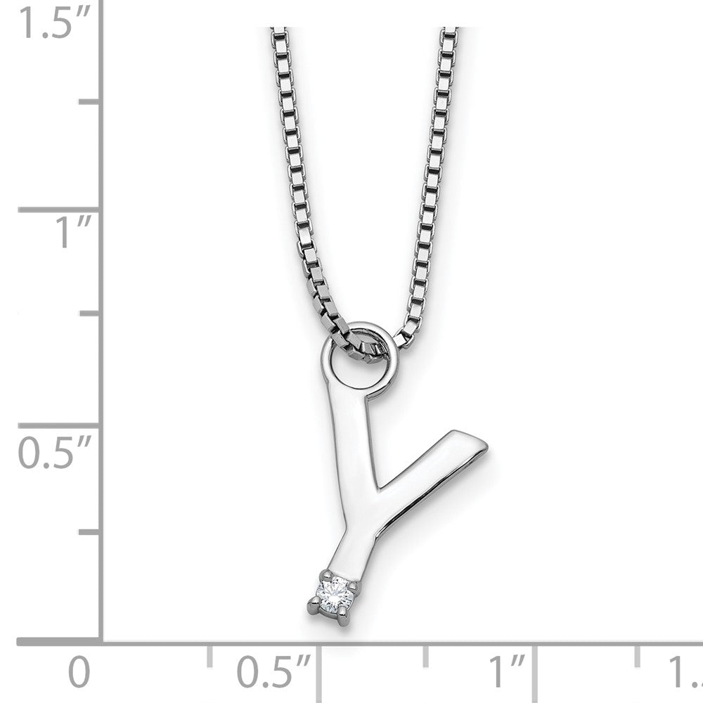 Sterlingsilber Rhodiniert Weiß Eis.03 Diamant Initiale Y mit 2 Zoll Verlängerung. Halskette