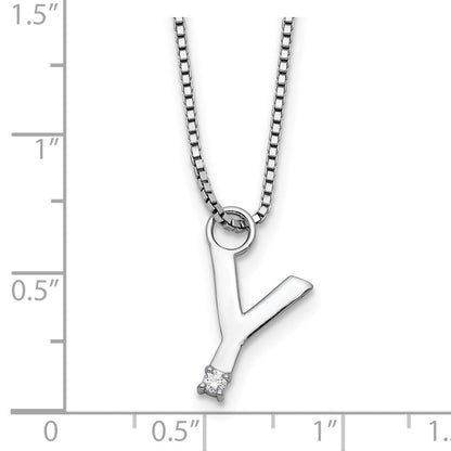Sterlingsilber Rhodiniert Weiß Eis.03 Diamant Initiale Y mit 2 Zoll Verlängerung. Halskette