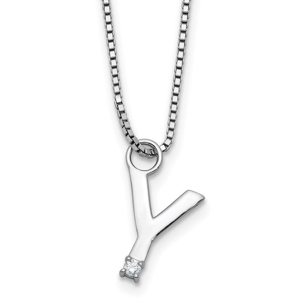 Sterlingsilber Rhodiniert Weiß Eis.03 Diamant Initiale Y mit 2 Zoll Verlängerung. Halskette