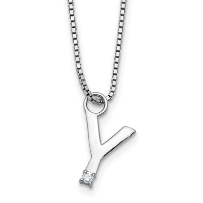 Sterlingsilber Rhodiniert Weiß Eis.03 Diamant Initiale Y mit 2 Zoll Verlängerung. Halskette
