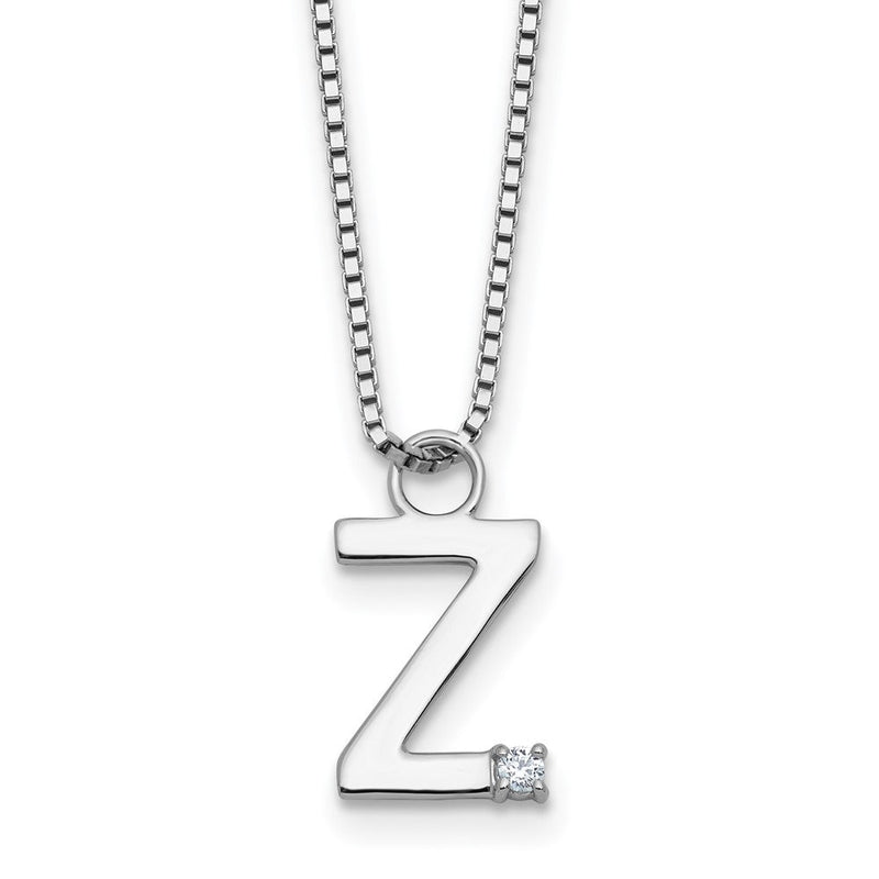 Sterlingsilber Rhodiniert Weiß Eis.03 Diamant Initiale Z mit 2 Zoll Verlängerung. Halskette