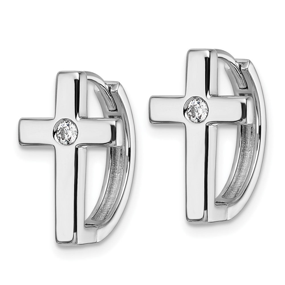 Sterlingsilber Rhodiniert Weiß Eis.01 Diamant Kreuz Creolen