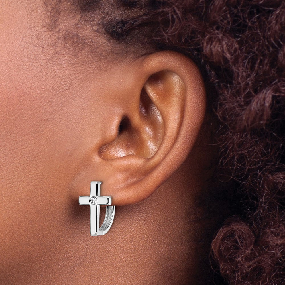 Sterlingsilber Rhodiniert Weiß Eis.01 Diamant Kreuz Creolen