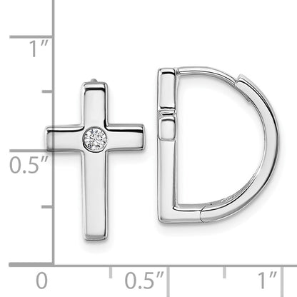 Sterlingsilber Rhodiniert Weiß Eis.01 Diamant Kreuz Creolen