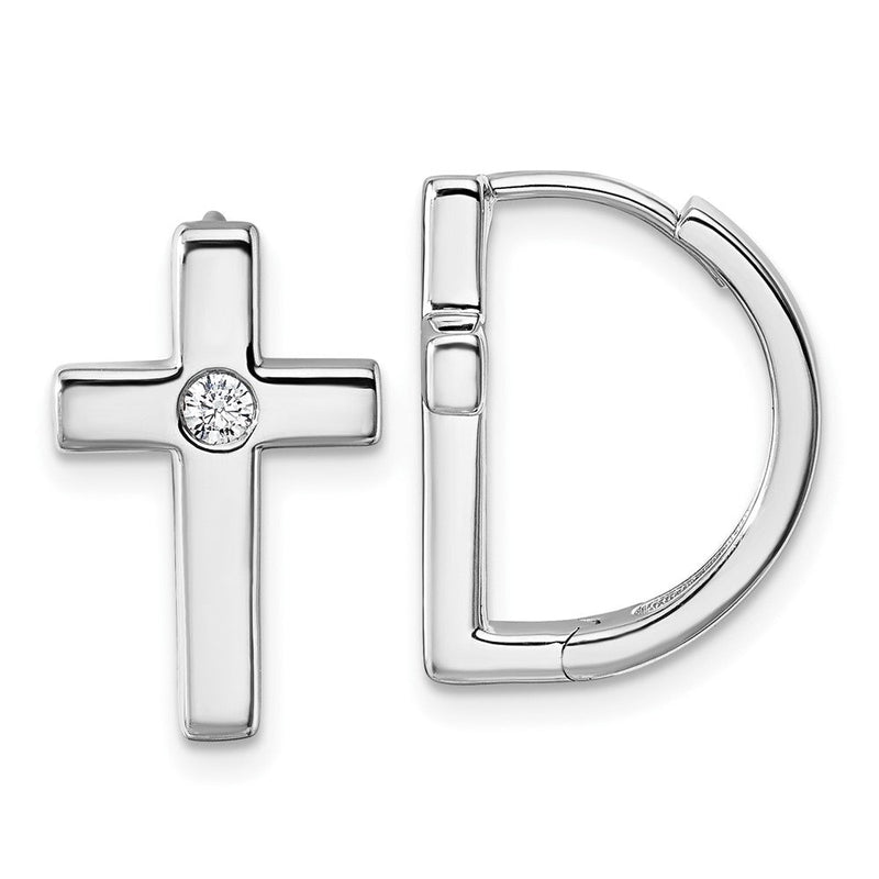 Sterlingsilber Rhodiniert Weiß Eis.01 Diamant Kreuz Creolen