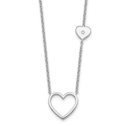 Sterlingsilber Rhodiniert Weiß Eis.03 Diamant Herzen Halskette