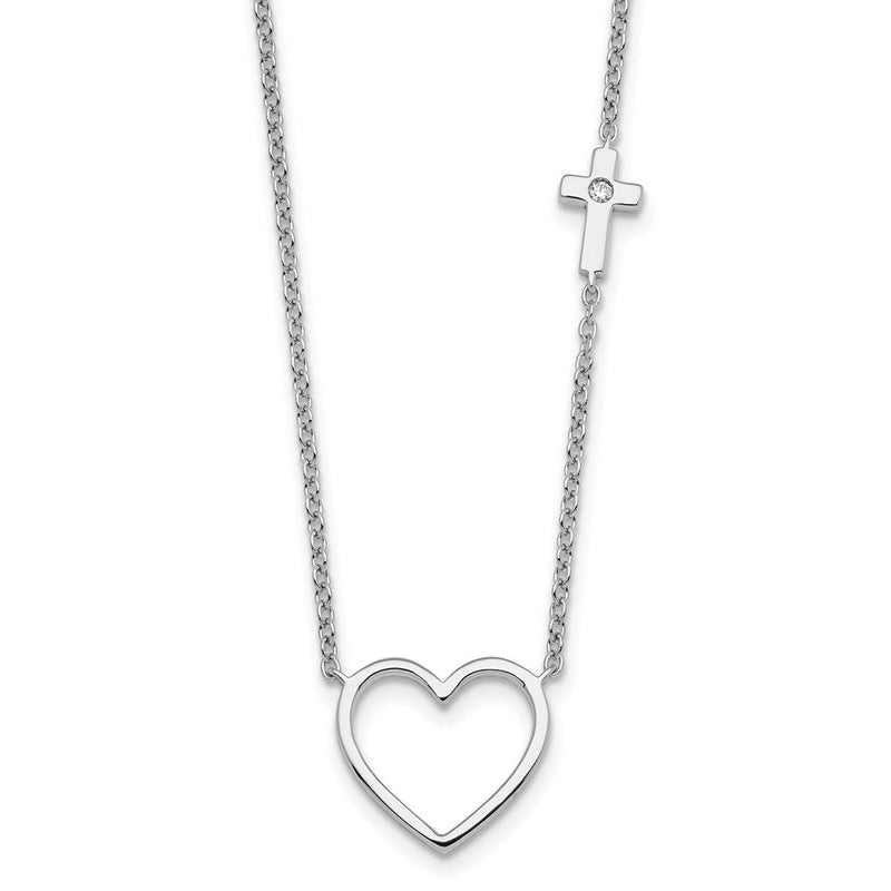Sterlingsilber Rhodiniert Weiß Eis.03 Diamant Herz und Kreuz Halskette