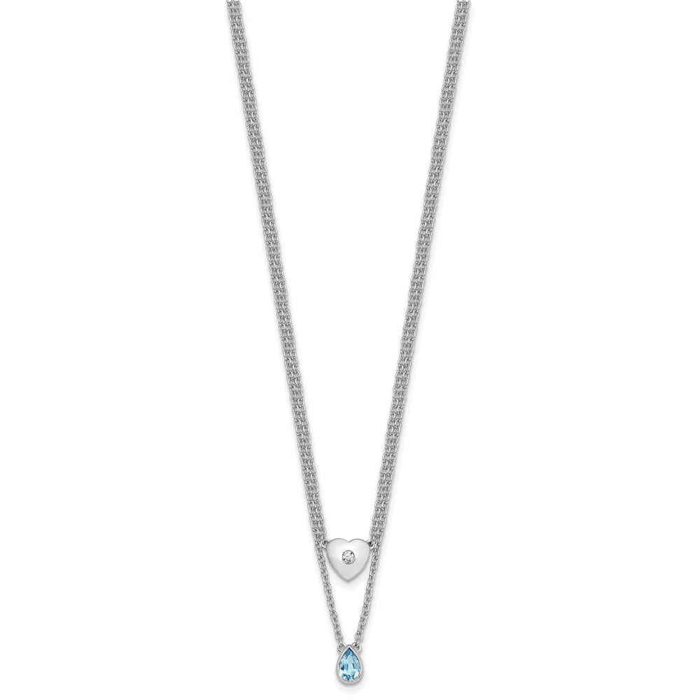 Sterlingsilber Rhodiniert Weiß Eis.05 Diamant und Blautopas 2-strand Herz Halskette