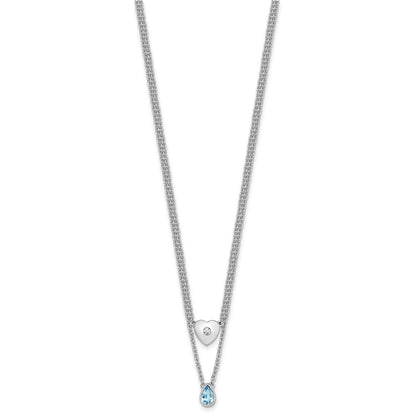 Sterlingsilber Rhodiniert Weiß Eis.05 Diamant und Blautopas 2-strand Herz Halskette