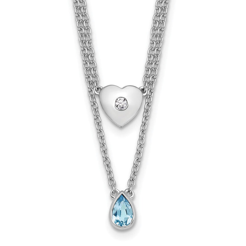 Sterlingsilber Rhodiniert Weiß Eis.05 Diamant und Blautopas 2-strand Herz Halskette