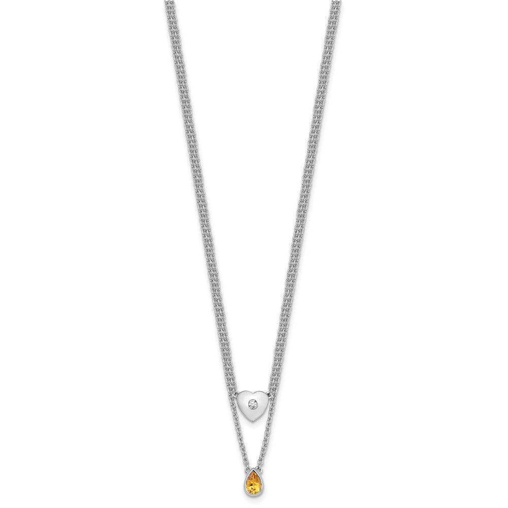 Sterlingsilber Rhodiniert Weiß Eis.05 Diamant und Citrin 2-strand Herz Halskette