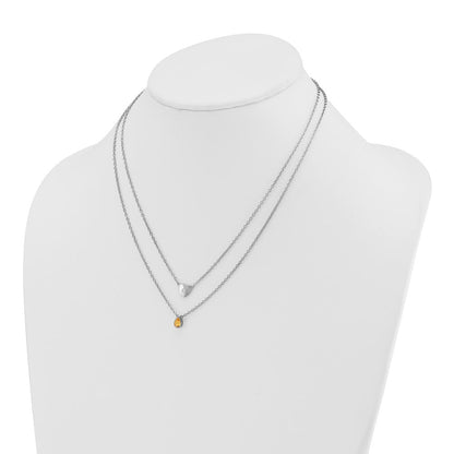 Sterlingsilber Rhodiniert Weiß Eis.05 Diamant und Citrin 2-strand Herz Halskette