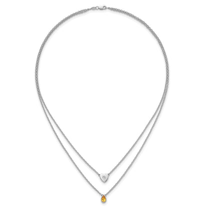 Sterlingsilber Rhodiniert Weiß Eis.05 Diamant und Citrin 2-strand Herz Halskette