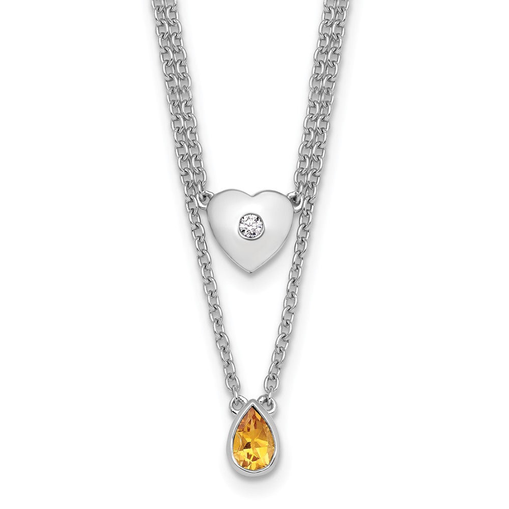 Sterlingsilber Rhodiniert Weiß Eis.05 Diamant und Citrin 2-strand Herz Halskette