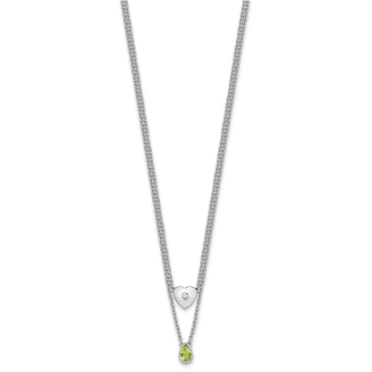 Sterlingsilber Rhodiniert Weiß Eis.05 Diamant und Peridot 2-strand Herz Halskette