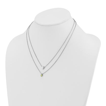 Sterlingsilber Rhodiniert Weiß Eis.05 Diamant und Peridot 2-strand Herz Halskette