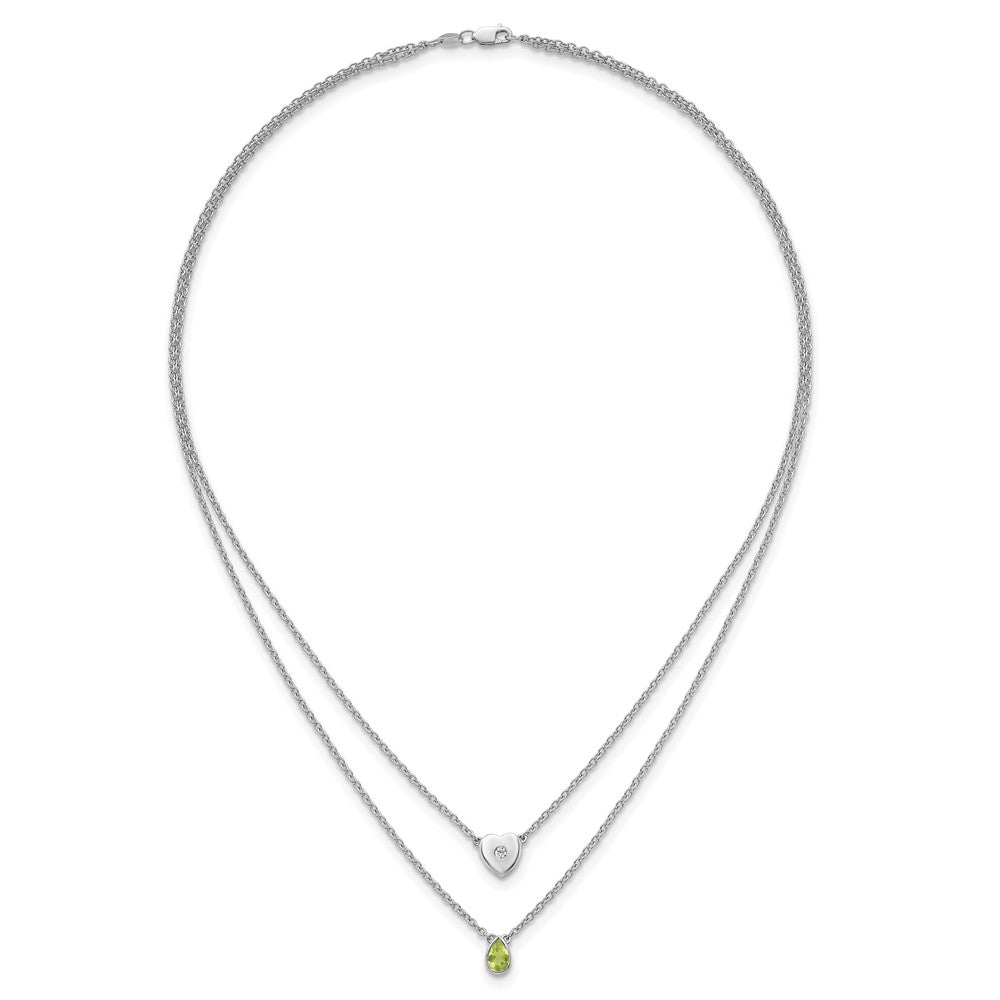 Sterlingsilber Rhodiniert Weiß Eis.05 Diamant und Peridot 2-strand Herz Halskette
