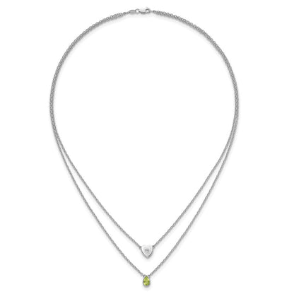 Sterlingsilber Rhodiniert Weiß Eis.05 Diamant und Peridot 2-strand Herz Halskette