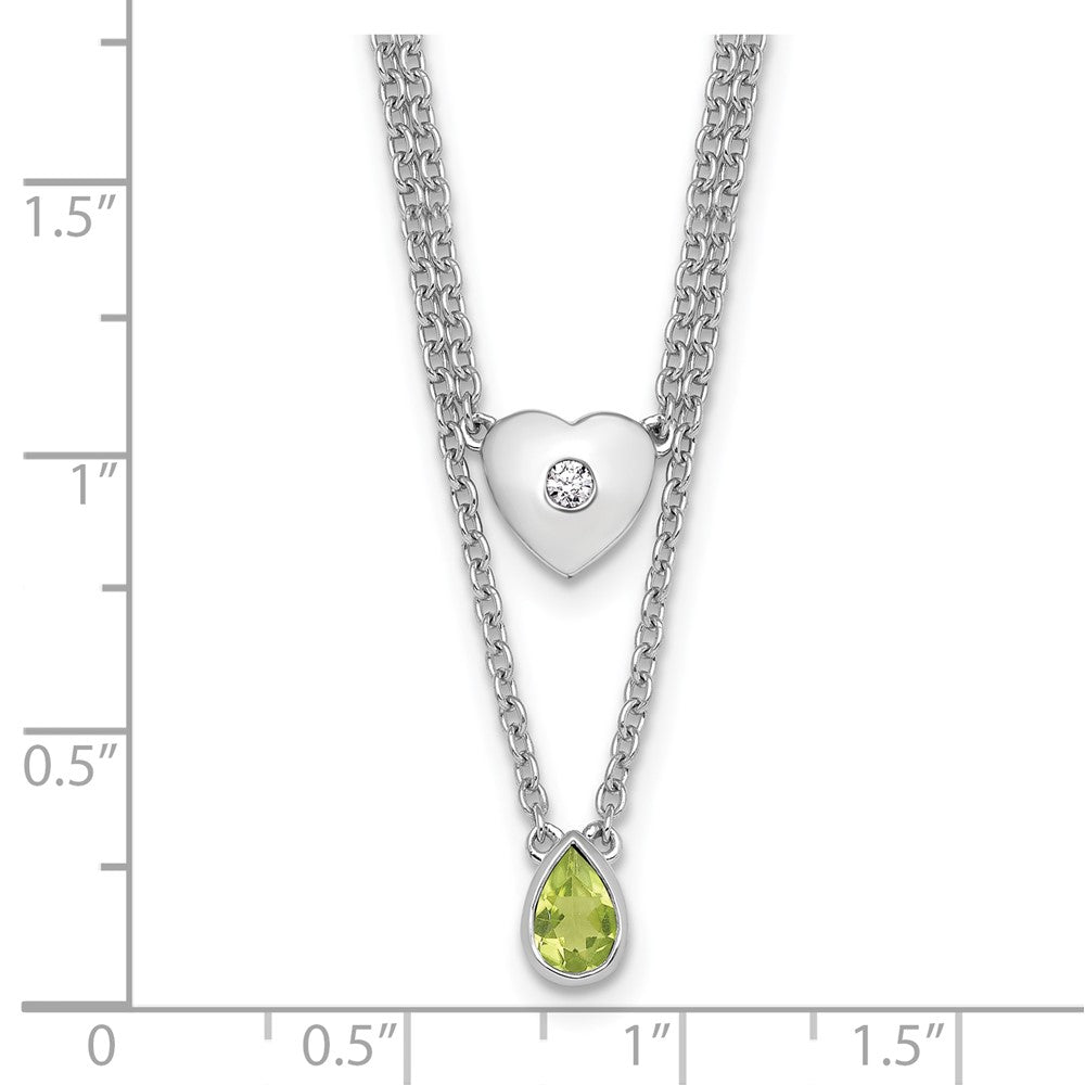 Sterlingsilber Rhodiniert Weiß Eis.05 Diamant und Peridot 2-strand Herz Halskette